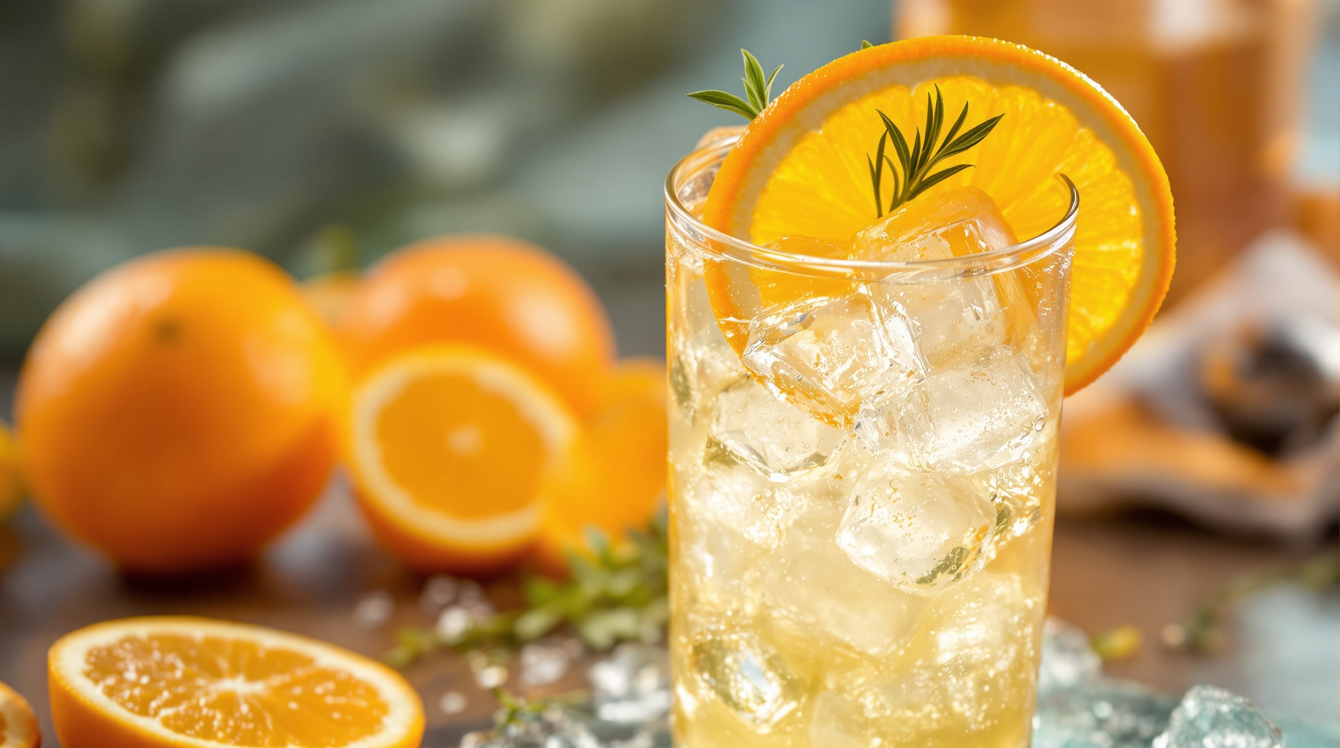 A refreshing gin and juice cocktail with orange garnish
